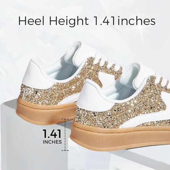 Women's Glitter Sneakers Casual Sparkly Anti Slip Rubber Sole Lace-Up - Picture 5 of 9